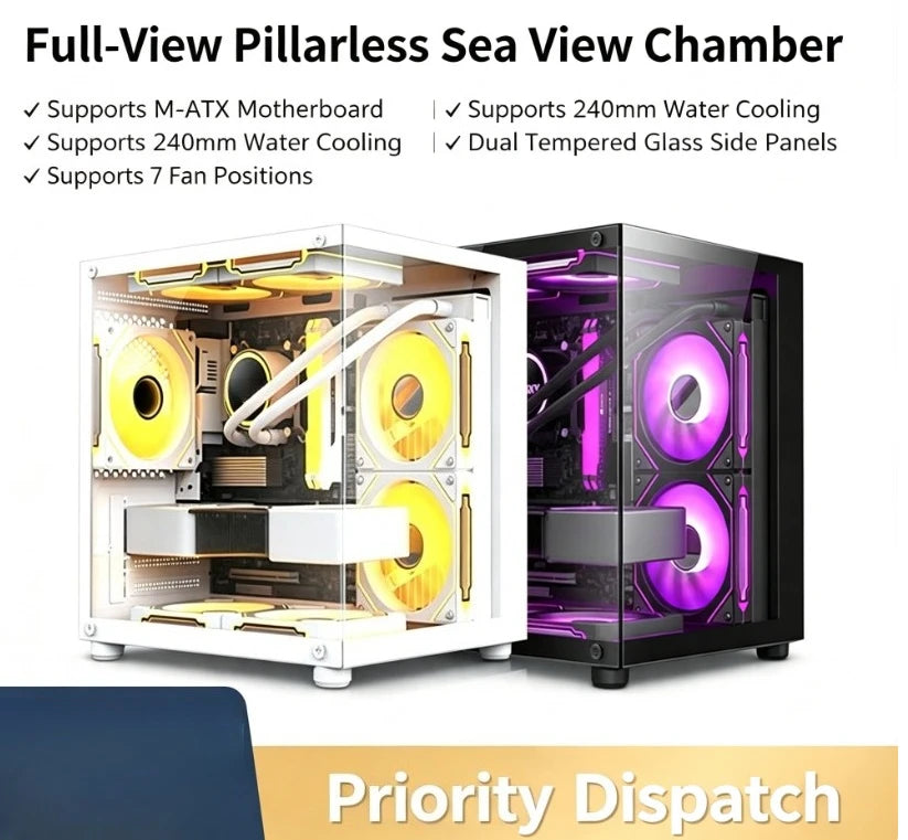 S920 Mini Ocean‑Style White M‑ATX PC Chassis Side‑Transparent Panel DIY Desktop Gaming Computer Case