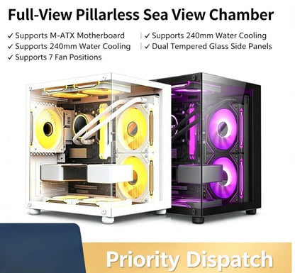 S920 Mini Ocean‑Style White M‑ATX PC Chassis Side‑Transparent Panel DIY Desktop Gaming Computer Case