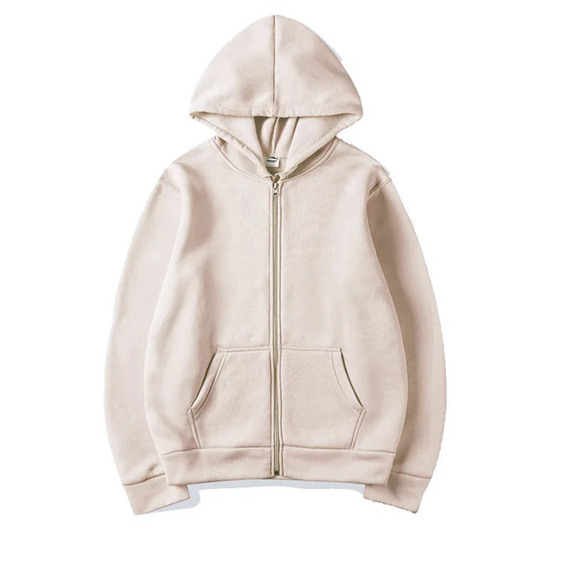 2025New Trendy Sweatshirt Coat Front Pockets Warm Zipper Lamb Wool Jacket Men and Woman Autumn Winter Pure Color Cardigan Hoodie