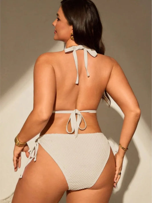 Dam Bikini Plus Size 2026 – Push-up Hög Midja Magkontroll Badd räkt | L–4XL | Aprikos