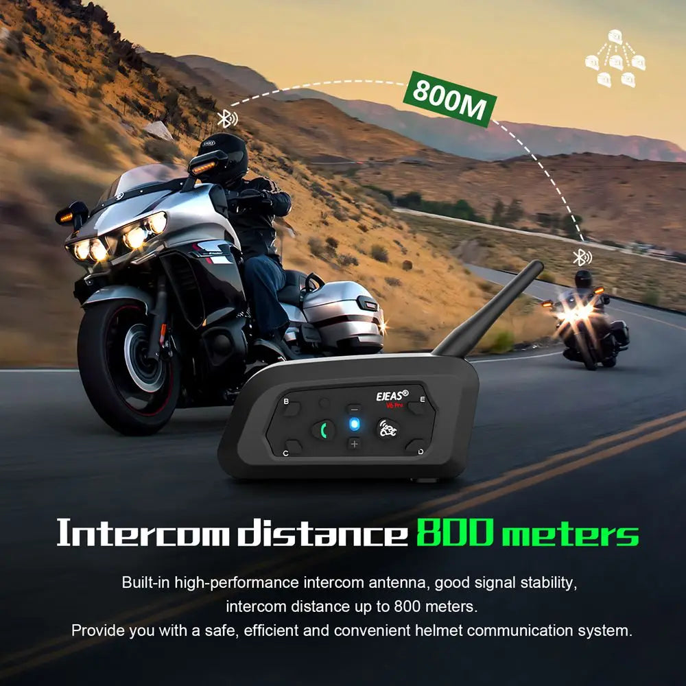EJEAS V6 PRO+ Bluetooth-intercom för Motorcykelhjälm – 800m, IP67, 6 Ryttare och Bluetooth 5.1