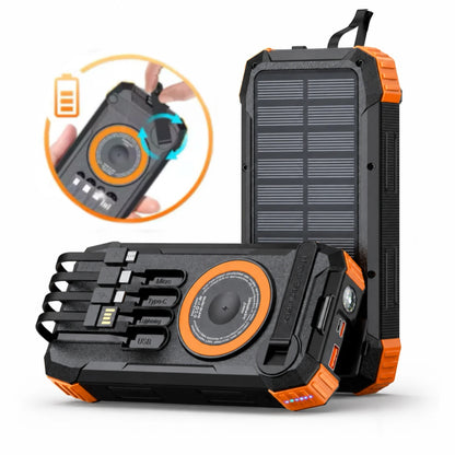 Rscrola Solcells Powerbank 50000mAh – 22,5W Trådlös Snabbladdning Inbyggda Kablar LED-ficklampa Camping Resor