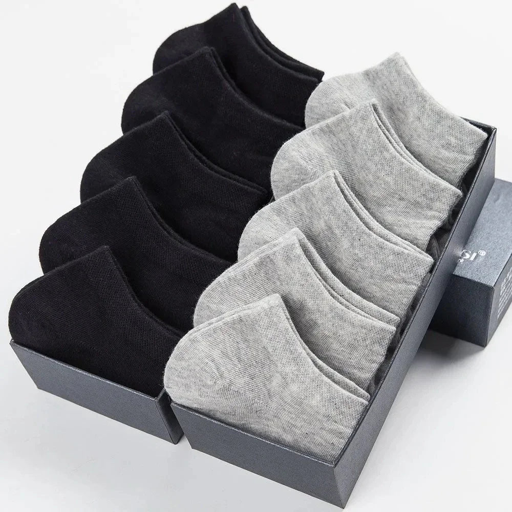 Unisex Låga Bomullsstrumpor 10-pack – Svart, Vitt & Grått Andningsbara Sport EU 37–44