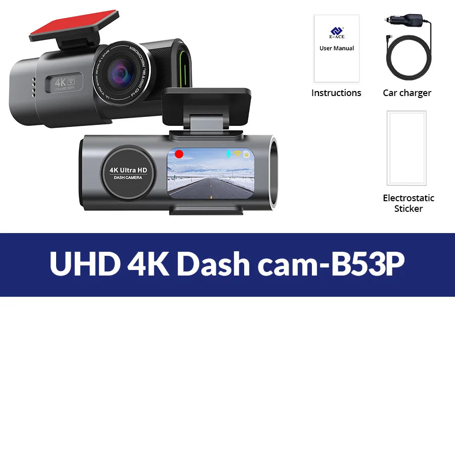 Dashcam 4K UHD B53P – Sony IMX415, GPS, WiFi, Nattseende, CarPlay/Android Auto, 24h Parkering