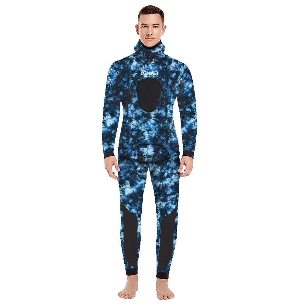 HOT Camouflage Long Sleeve Fission Hooded 2 Pieces Of 1.5/3MM Neoprene Submersible Suit For Men Keep Warm Waterproof Diving Suit