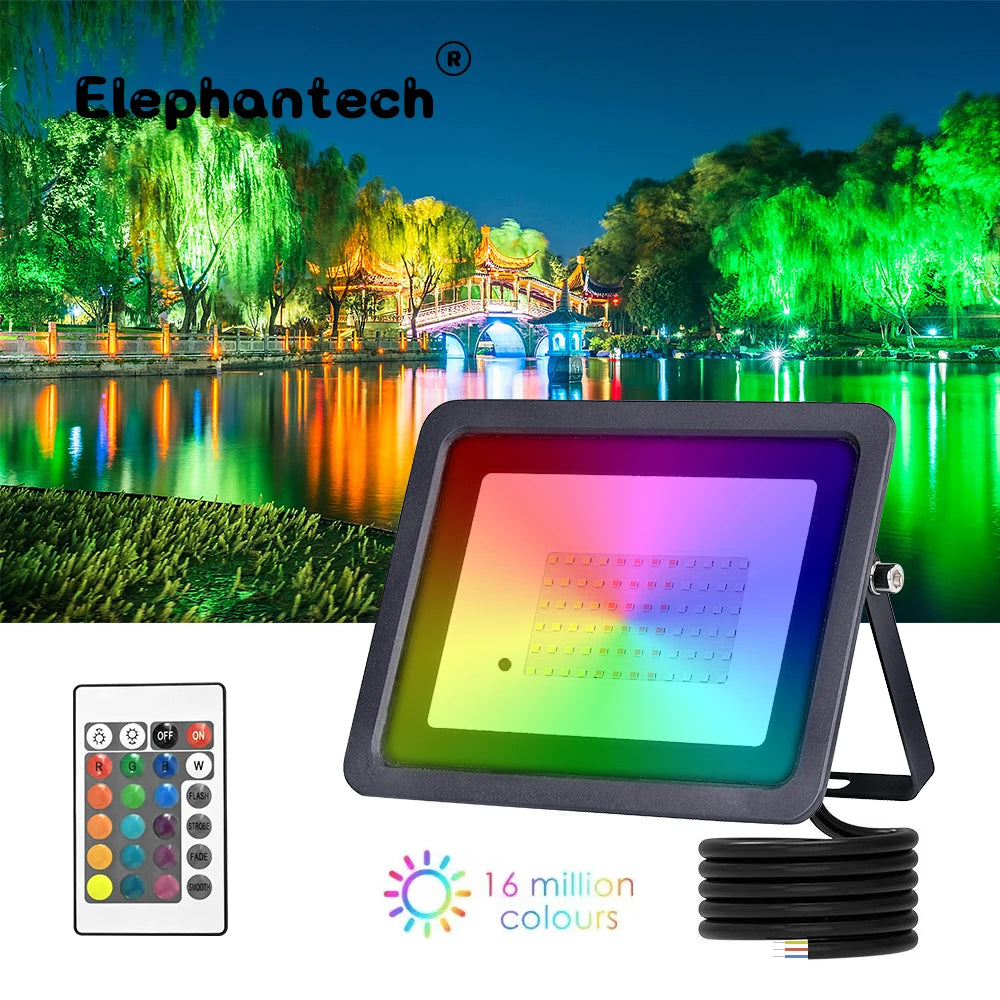 RGB LED Projektor Strålkastare IP68 – 20W/30W/50W/100W/200W, Svart/Vit, AC110V & AC220V, Fjärrkontroll