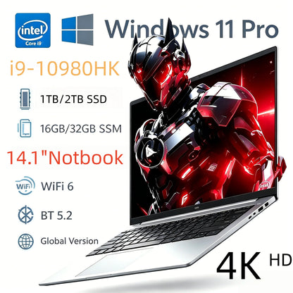 New Ultra Slim Laptop 14.1" 32GB RAM 2TB Intel Core i9 10980HK Gaming PC 1920*1080 Display Office Study Computer PC Windows Pro