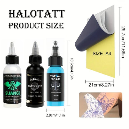 Tattoo Transfer Stencil Kit Black Tattoo Ink Transfer Gel Lotion Stencil Paper Ink Cups Gloves Blue Lotion Set