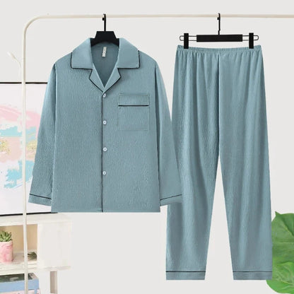 Herr Pyjamas Set Lyx Oversized – Långärmad Enfargad Mjuk Plus Size Höst 2026, 10 Färger L–5XL