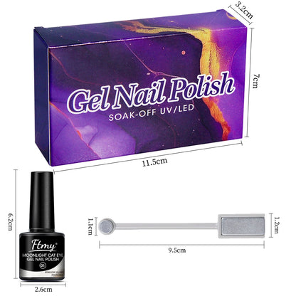 8PC White Moonlight Cat Eye Gel Nail Polish - UV/LED Soakable, Glossy Finish, Heart Pattern, Alcohol Free - Great Gift for Women