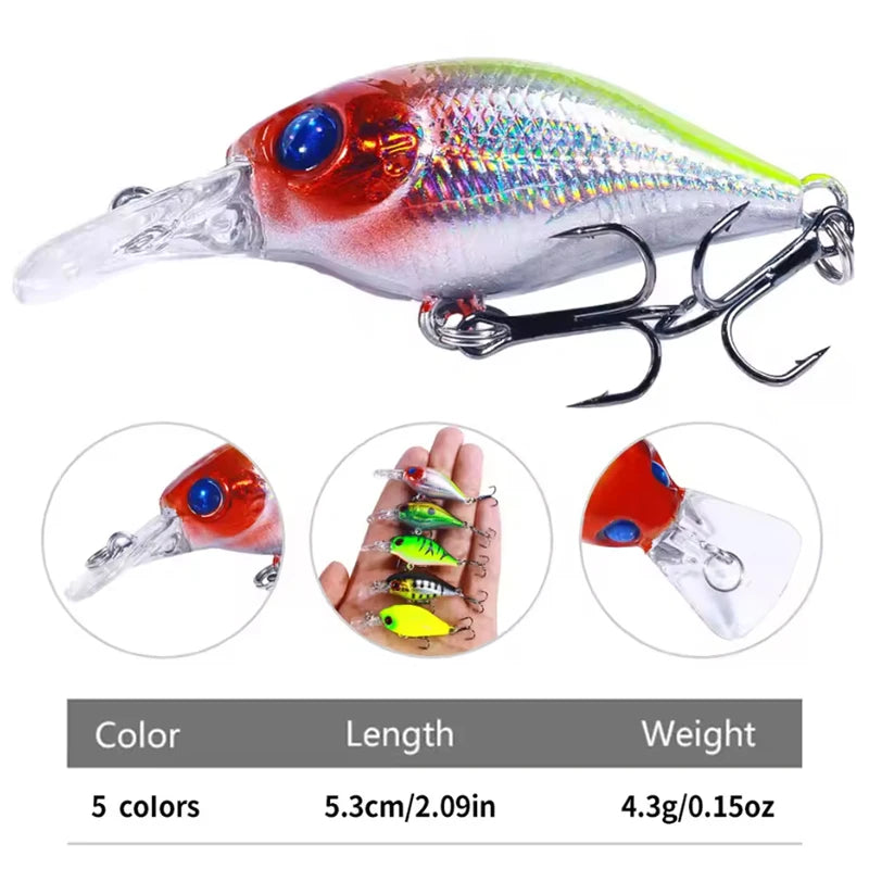 Topwater Crankbait Lures 5Pcs 4.4g 5cm Artificial Wobbler Bait For Bass Pike Rockfish Freshwater Fishing Tackle
