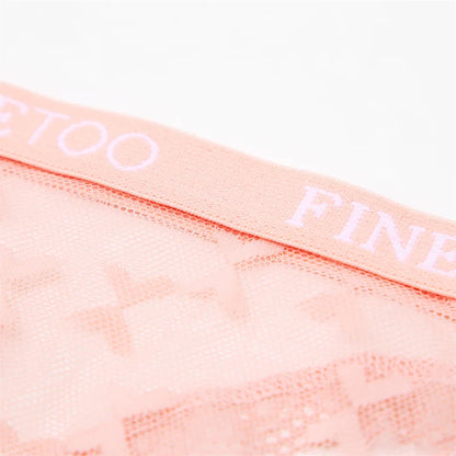 FINETOO Women Sexy Lace Low-Rise Thongs Letter Waist Transparent G-String Ladies Seamless Lingerie Hollow Out Perspective T-Back