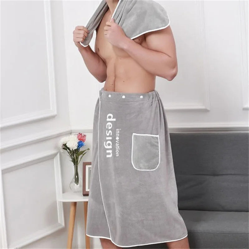 Wearable Men Bath Towel Soft Microfiber Bathrobe With Magic Pocket For Adults Gym Beach Sauna Spa Swimming Running Towel