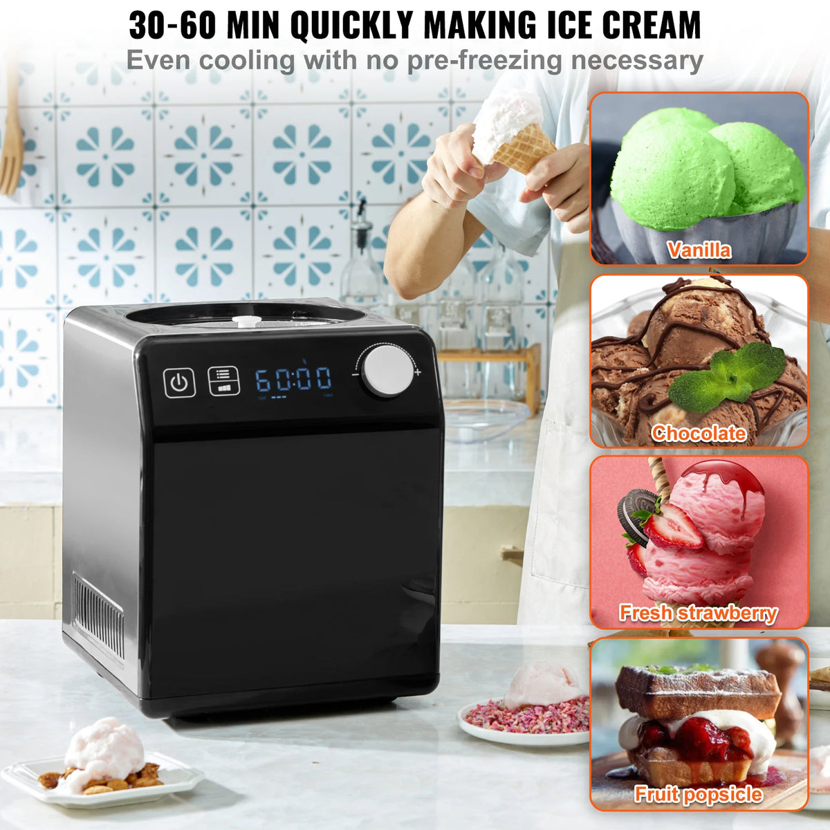 SucceBuy glassmaskin med kompressor och fyra lägen – 2 QT, 120 V