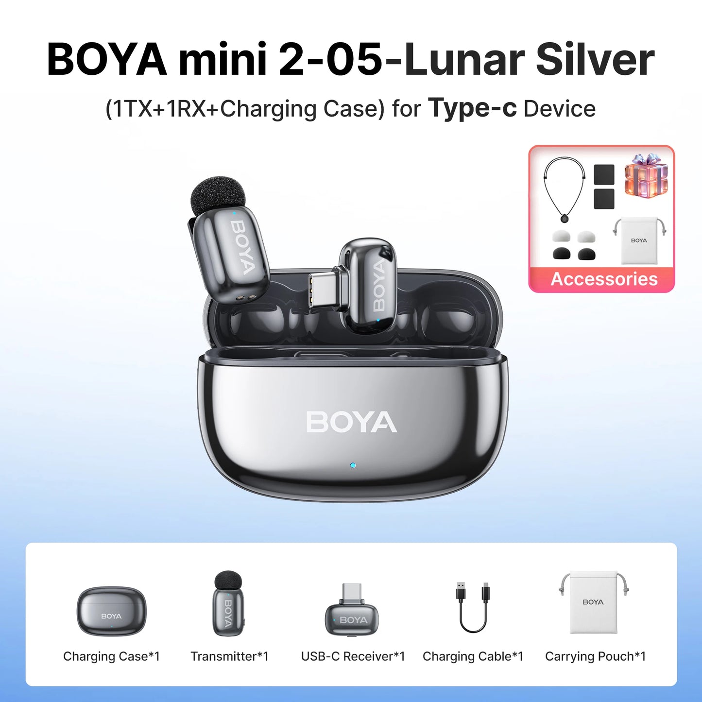 BOYA Mini 2 Wireless Lavalier Microphone AI Noise Reduction Mini Mic for iPhone 6-14/15-17 USB-C Android Phone Video Recording