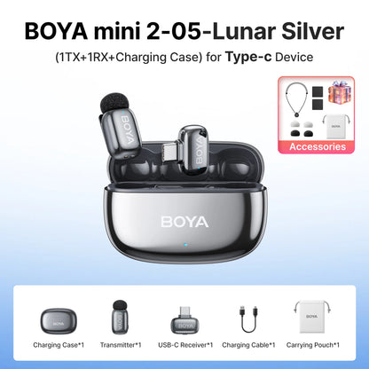 BOYA Mini 2 Wireless Lavalier Microphone AI Noise Reduction Mini Mic for iPhone 6-14/15-17 USB-C Android Phone Video Recording