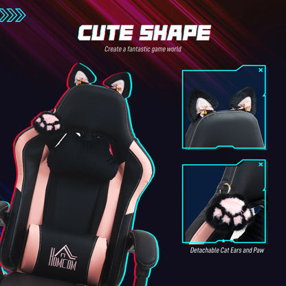 Homcom Gaming Chair with Adjustable Height Ears and Retractable Footrest