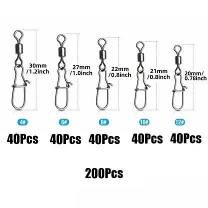 Stainless Steel Fishing Swivel Snaps 4#-12# Rolling Bearing Duo-Lock Connector Kit Saltwater Freshwater Lure Tackle 50-200Pcs