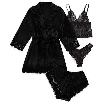 Pyjamasset dam med satinkänsla och spets – sex färger, S–2XL