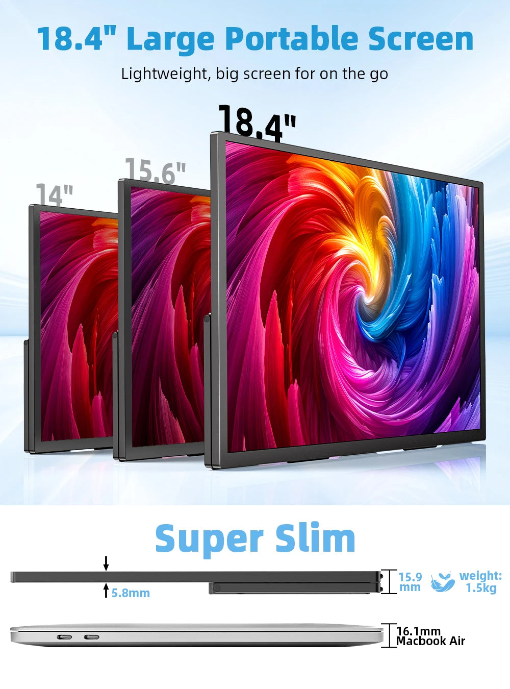 UPERFECT 18.4 inch 4K QLED Portable Monitor Gaming Computer Display Ultra-Slim Extend Screen For PS5/4 Switch Laptop PC Mac Xbox