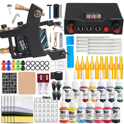 Coils Tattoo Machines Kit Cheap Beginner Tattoo Kit with Power Supply Tattoo Needles Body Arts Supplies for Liner Shader Machine