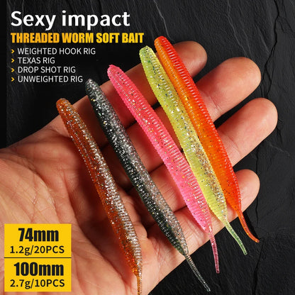 2019 new Supercontinent Needle-tailed straight worm now hot 100mm/10pcs Double Color Silicone Bait