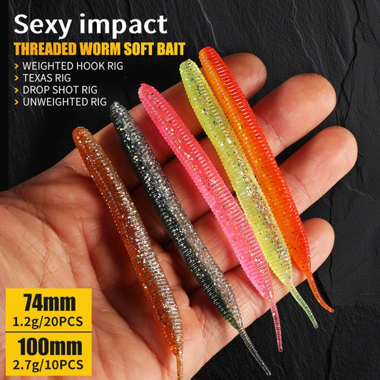 2019 new Supercontinent Needle-tailed straight worm now hot 100mm/10pcs Double Color Silicone Bait