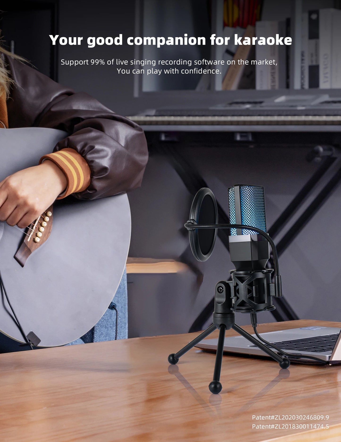 Gaming Microphone Professional Condenser Mic PC Laptop Computer Mike RGB USB Wired Studio Streaming Podcast Gamer Karaoke PC Kit
