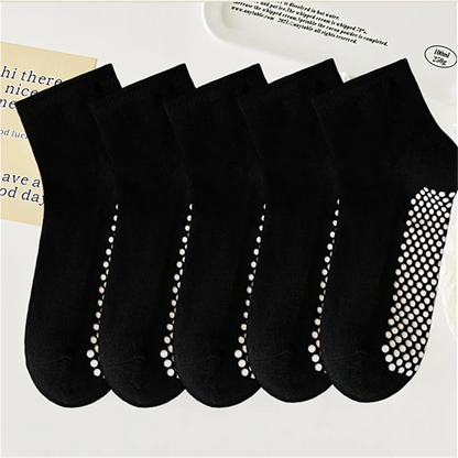 5 pairs of anti slip adhesive floor socks, classic black and white gray socks for student sports, spring and summer children's s
