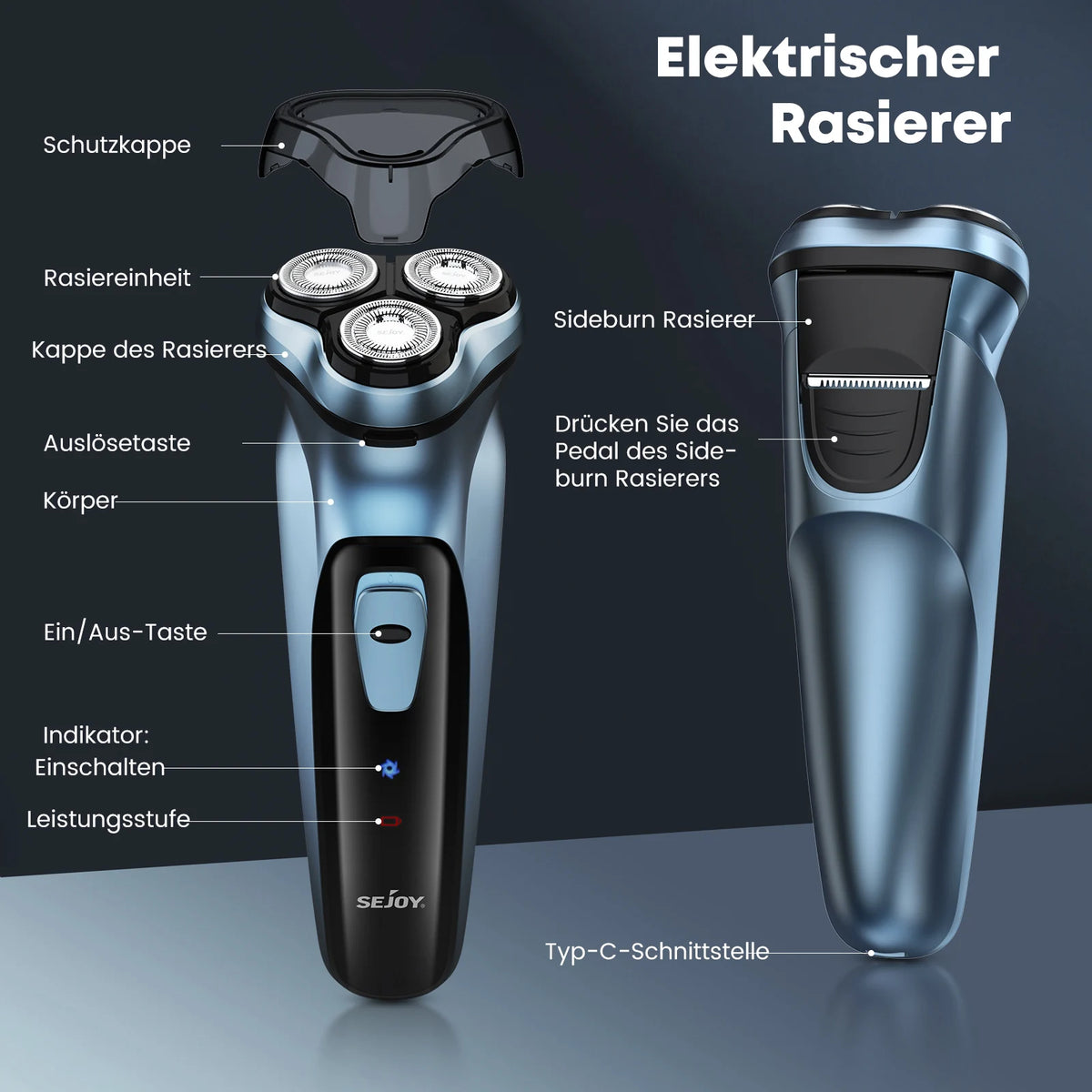 Sejoy elektrisk rakapparat med trimmer och USB-C-laddning