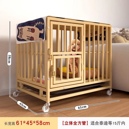 Heavy Duty Square Tube Dog Cage for Medium Large Dogs Indoor Metal Kennel with Toilet Tray Foldable Iron Pet Crate Furniture