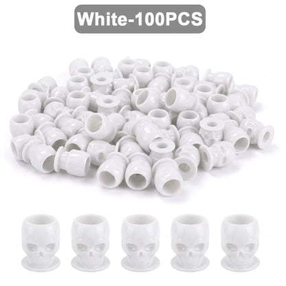 200/100/50PCS Disposable Skull Tattoo Ink Cups Black/White/Pink/Blue Pigment Container Plastic Ink Holder Tattoo Accessories