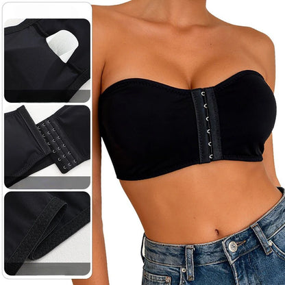 Plus Size Women's Front Fastening Bandeau Bras Strapless Push Up Wirefree Comfortable Bra Strapless Everyday Padded Bralette