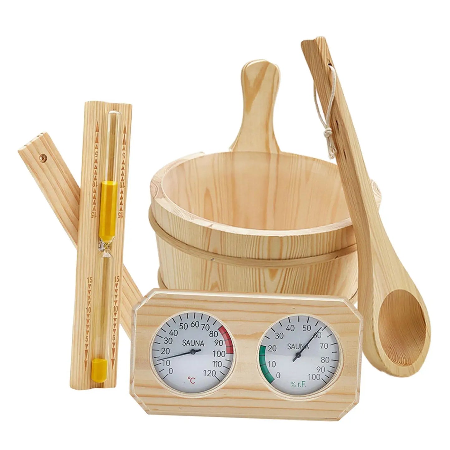 Sauna Accessories Set 4L Bucket Ladle Hourglass Sand Timer for Bathroom SPA Bathtub