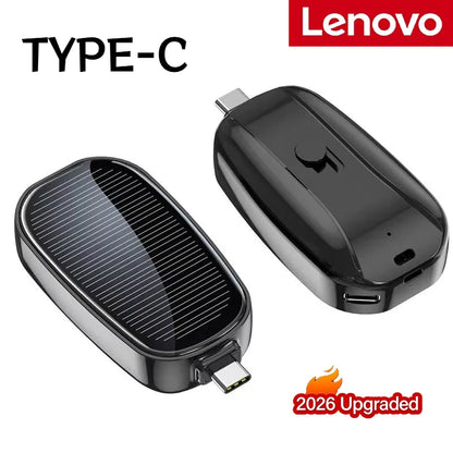 Lenovo 1200mAh Solar Mini Power Bank Key Ring Portable Charger Compact Outdoor Camping External Battery Emergent Phone Powerbank