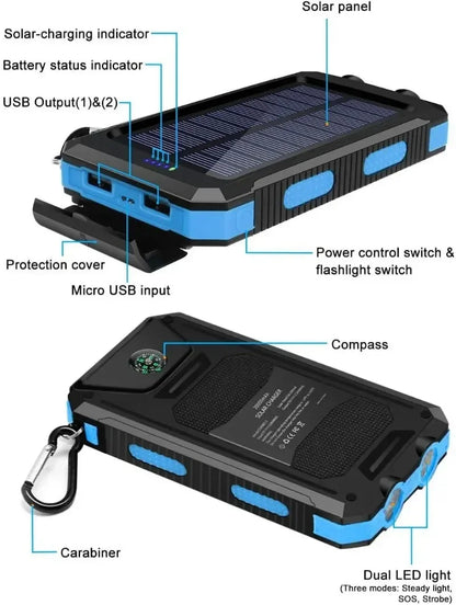 2026 New 200000mAh High Capacity Solar Power Bank Fast Charging USB-A/USB-C for IOS Android Portable Charger