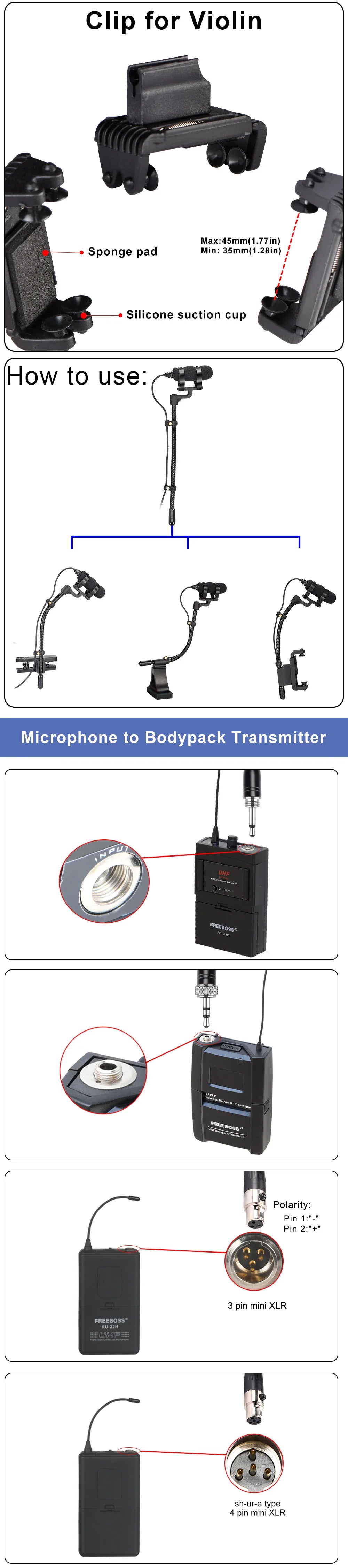 3.5mm 3 Pin 4 PIN Wind Instrument Saxophone Microphone Portable Supercardioid Wired Condenser Mic for Sax Violin Piano IM-22