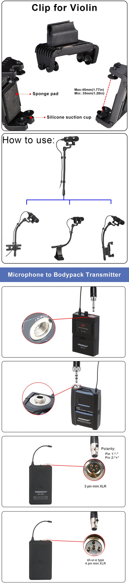 3.5mm 3 Pin 4 PIN Wind Instrument Saxophone Microphone Portable Supercardioid Wired Condenser Mic for Sax Violin Piano IM-22