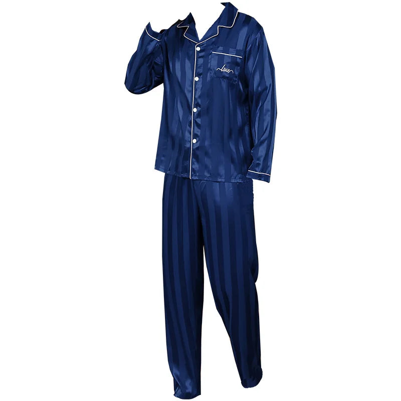 Långärmad pyjamas herr med krage – KJ2025, M–XXL