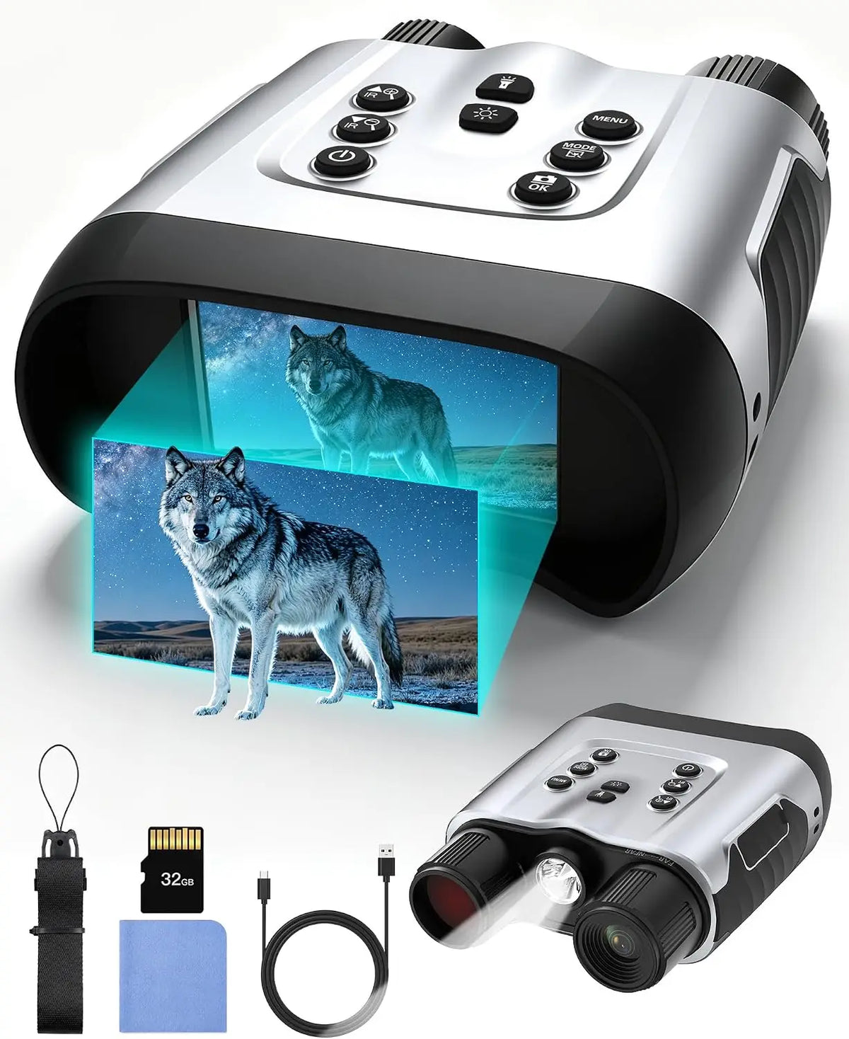 4K Night Vision Goggles with Holographic Display, Night Vision Binoculars 9000mAh Battery 1314 FT Range
