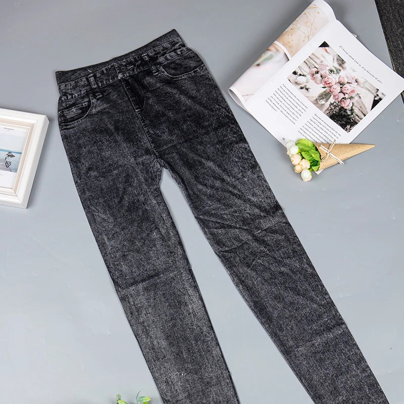 Women Leggings Denim Jeans Pants With Pocket Slim Leggings Women Fitness Blue Black Leggins