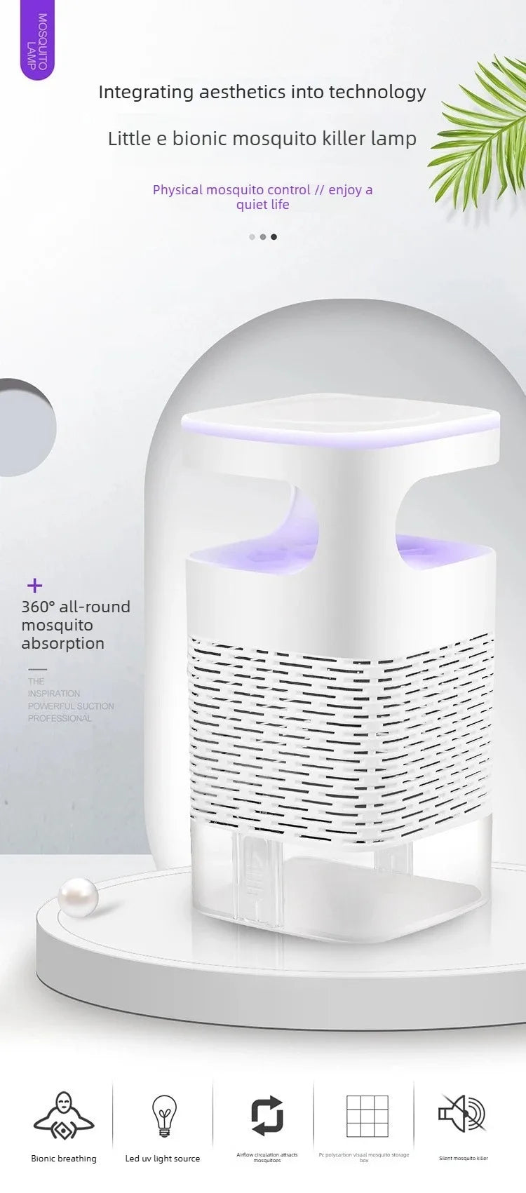 USB Mosquito Trap Electric Silent Bug Zapper Upgraded Inhalation Fly Killer with UV Light Indoor for Home Bedroom Office
