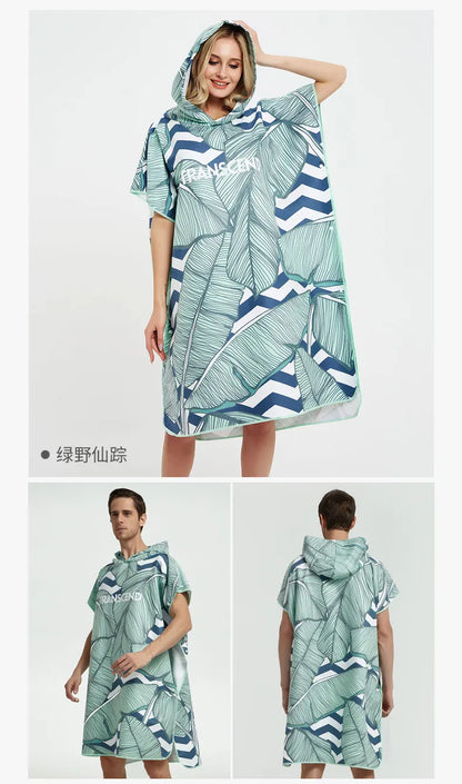HOTMANGO Microfiber Poncho Towel Surf Beach Wetsuit Changing Towel Bath Robe with Hood,Watersports Activities,Adults Men Women