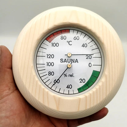 Bastutermometer & Hygrometer i Massivt Trä – Väggmonterad, 15×15 cm, 20–120°C