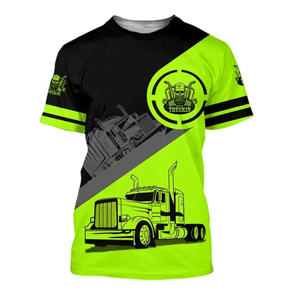 Work Clothing Summer Breathable Men's T-shirt 3D Printing Style Trucker Safety Transportation Work Uniform Oversized Loose Tops
