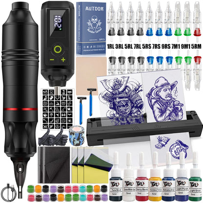 Tattoo Pen Machine Kit Tattoo Machine Pen Set with Wireless Power Supply Cartridge Needle Tattoo Accessories for Tattoo Beginner