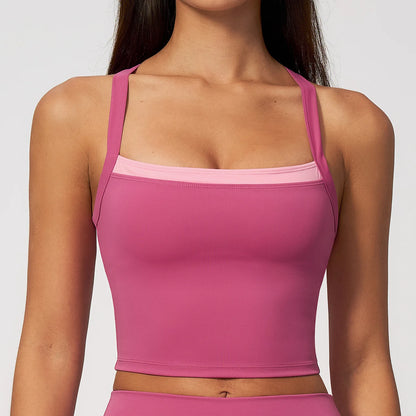 Women Criss Cross Back Yoga Tank Top Push Up Sports Bra Fitness Running Workout Gym Vest Color Block Sport Underwear Crop Top