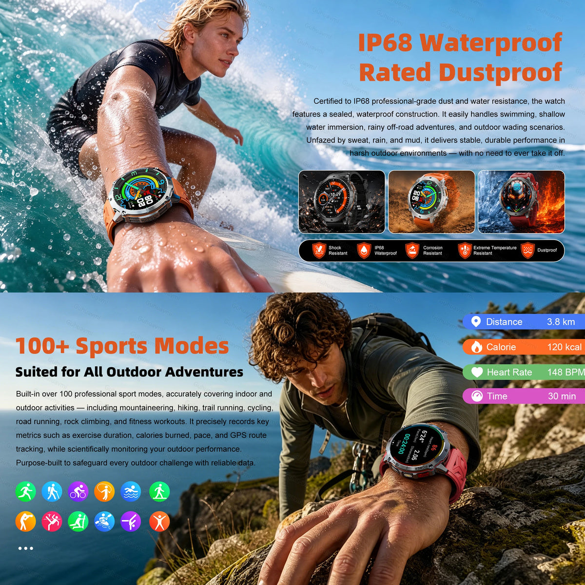 New T-RX6 Ultra Outdoor Sports Smart Watch GPS Compass  Barometer IP68 Waterproof Call Blood Oxygen Military Smartwatch For Men