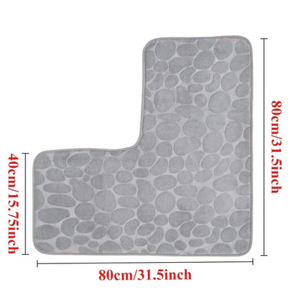 80x80cm New L-shaped Bath Mat Cobblestone Memory Foam Super Absorbent Non-Slip Corner Mat for Bathroom Shower Toilet Home Decor