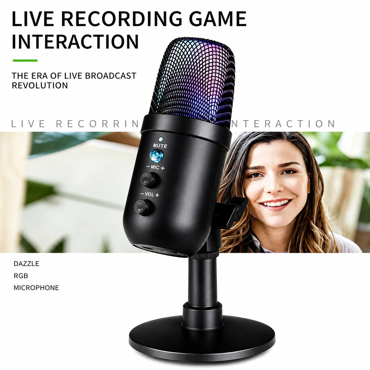 FUHAM MU1000 USB Condenser Microphone RGB Gaming Mic Noise Cancelling One Key Mute for Streaming Recording Conference PC